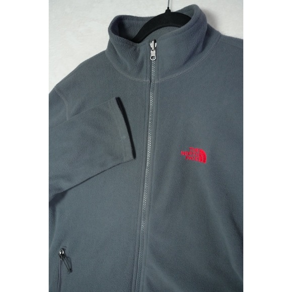 The‎ North Face Mens  Full Zip Fleece Gray Jacket Size M Red Embroidered - Picture 1 of 11